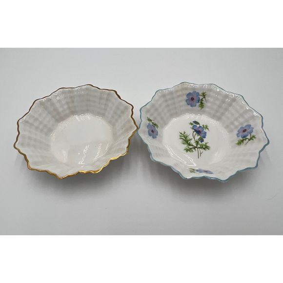 Shelley England Nut Mint Trinket Dishes English Bone China Blue Poppy - Picture 1 of 7